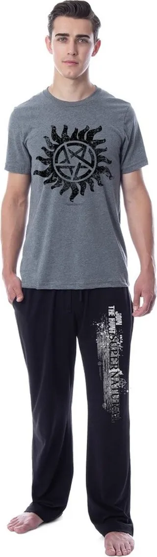 Supernatural Mens' Join The Hunt Anti-Possession Sleep Pajama Set (X-Large) Multicoloured