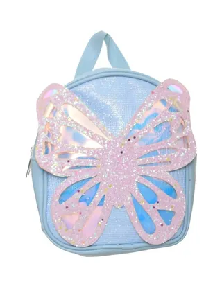 Backpack For Kids Girls Faux Leather With Large Butterfly Shape Design 