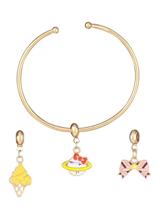 Alissa Bangle With 3 Pendant Ice Cream Ribbon Globe 