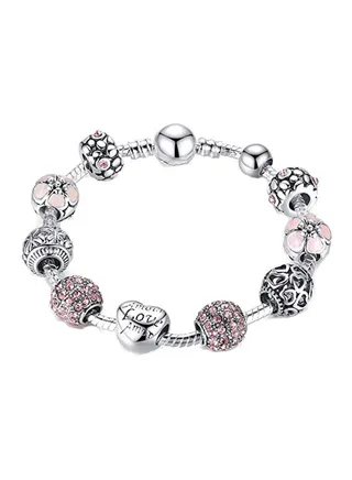Silver Plated Crystal Studded Heart Bracelet 