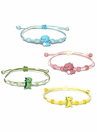 Bracelets, cartoon bracelet, ceramic bracelet, small dinosaur bracelet, for girl student girlfriend gift, for Protection Friendship Wish Bracelet Jewelry, for Women Girls, 4 Pcs 