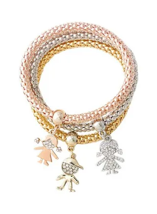 3 Pcsset Metal Charm Braceletsbangles Rose Gold Color Cute Doll Pendant Bracelet Women 