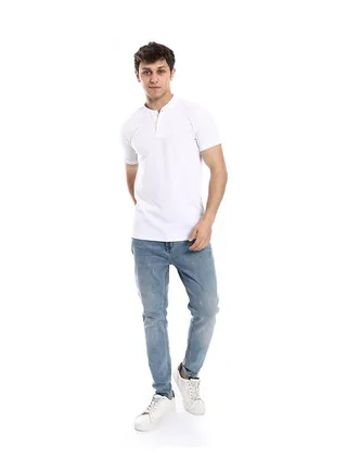 Basic T-Shirt Henely Neck Men Short Sleeve _ White 