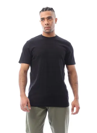 Round Neck Slip On Casual Black Tee 