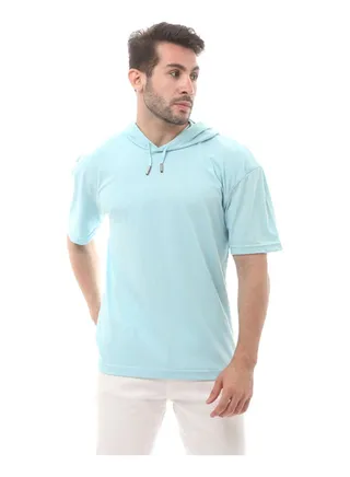 Summer Cotton Hooded Tee-Blue 