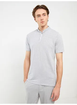 Polo Neck Short Sleeve Striped Men's T-Shirt 