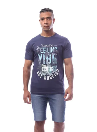 Navy Blue Printed Short Sleeve T-Shirt 