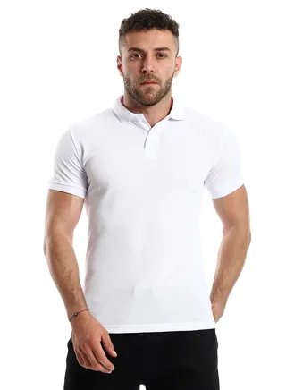 White Elegant Pique Buttoned Polo Shirt 