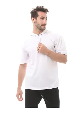 Hooded Solid Slip On Tee-White 