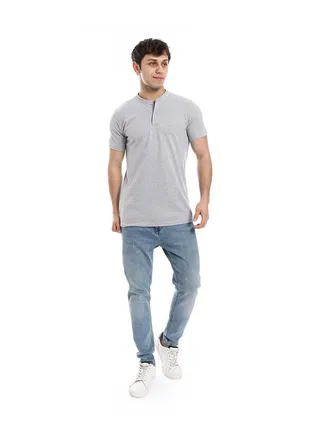 Henely Neck Basic T-shirt Casual Look _ Light Gray 