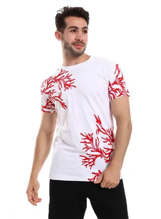 White Rabbit White & Red Coral Reef Printed Corners Slip On Tee 