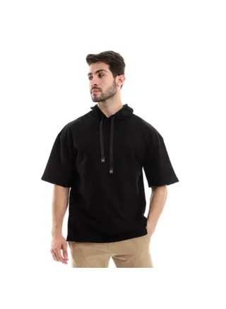 Cotton Slip On Comfy Hooded T-Shirt - Black 