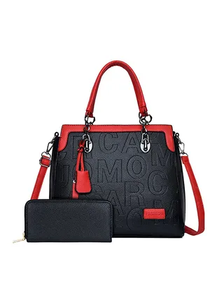2 Piece Fashion Trend Large Capacity Composite Bag Set Black/Red 