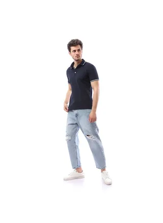 Regular Fit  Buttoned Polo Shirt - Blue 