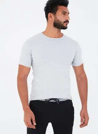 Solid Design Crew Neck T-Shirt Grey 