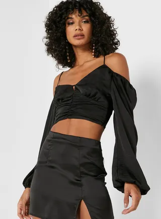 Balloon Sleeve Strappy Crop Top