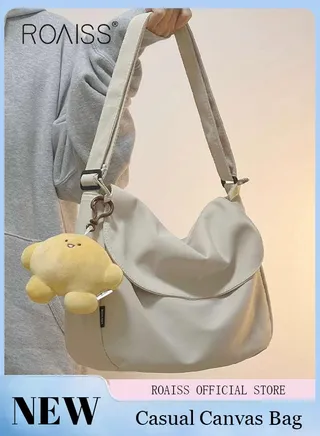 Women's Canvas Bag Large Capacity Casual Commuter Shoulder Bag School Messenger Bag Simple 