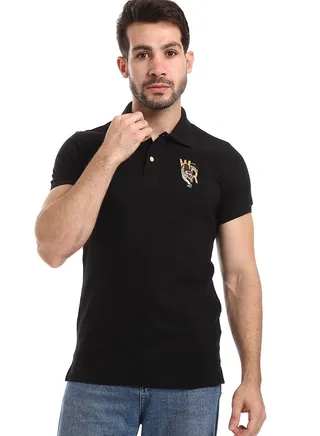 Stitched Chest Logo Pique Patterned Polo Shirt 