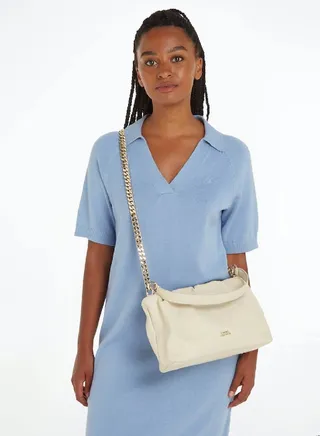 Women's Luxe Leather Small Shoulder Bag -  Leather, Off White 