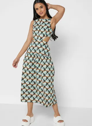 Printed Cut Out Detail Dress