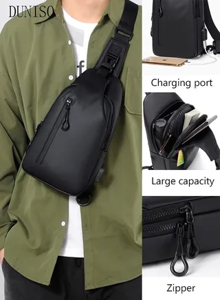 Waterproof Sling Bag Crossbody Backpack for Men Sling Backpack Hiking Daypack Multipurpose CrossBody Chest Bag With USB Charging Port 