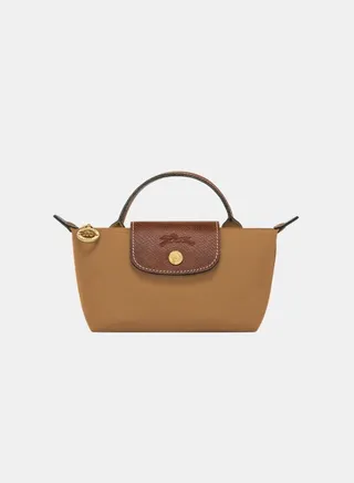 Longchamp Women's Classic Fashion Versatile Mini Makeup Bag, Handbag, Shoulder Bag, Handheld Small Bag Light Yellow Brown 