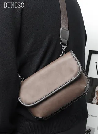 Compact Crossbody Bag for Men Waterproof Sling Bag Multipurpose Cross Body Chest Bag Shoulder Bag for Travel Hiking Retro Purse Bag with Detachable Strap 