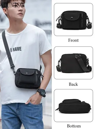 Mini Canvas Crossbody Bag with Multiple Pockets for Men Wear-resistant Sling Bag Backpack Large Capacity Cross Body Bag Daypack for Travel Hiking Black 