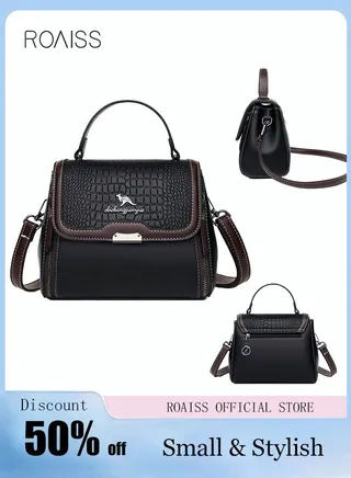 Crocodile Pattern Shoulder Crossbody Bag Fashion Elegant Exquisite Multi-pocket Charm High-Quality Texture Fabric Handbag for Women/Mother/Girl Friend Gift Black 