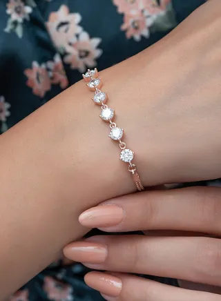 Round Zircon Stone Bracelet - Silver 