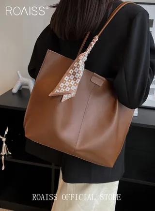 Women Single Shoulder Bag Stylish and Versatile Commuter Handheld Bag with Large Capacity and Silk Scarf Decoration 