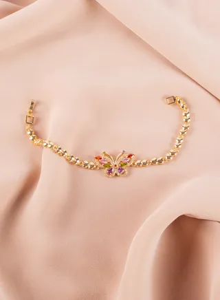 Chinese Gold Bracelet With Multi Colored Zirconic Butterfly 