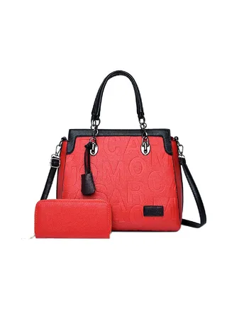 2 Piece Fashion Trend Large Capacity Shoulder Bag Red 