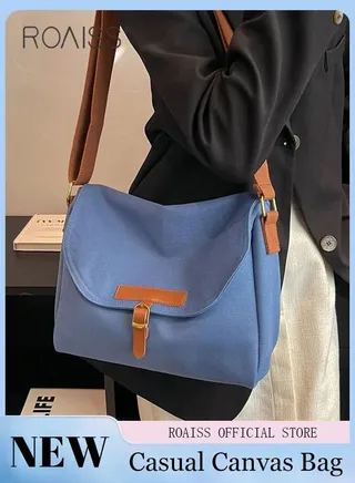 Women's Canvas Bag Large Capacity One Shoulder Messenger Tote Bag Casual Solid Color Versatile Work Commuting 