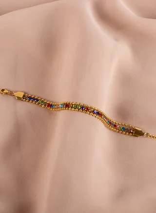 Multi Layered Colorful Stainless Steel Tennis Bracelet 