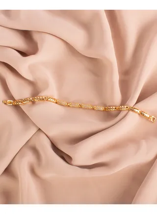Chinese Gold Bracelet Gold with Clear Zirconic Stones 
