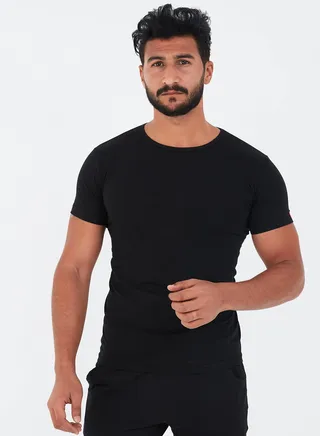 Solid Design Crew Neck T-Shirt Black 