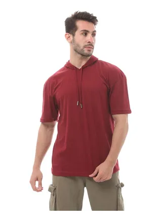 Hooded Solid Slip On Tee-Burgundy 
