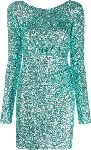 Sequin-Embellished Long-Sleeve Dress