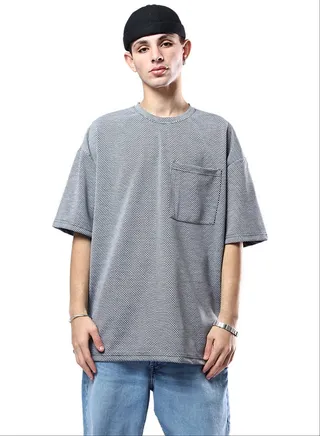 Patterned Black & White Tee with Front Pocket 