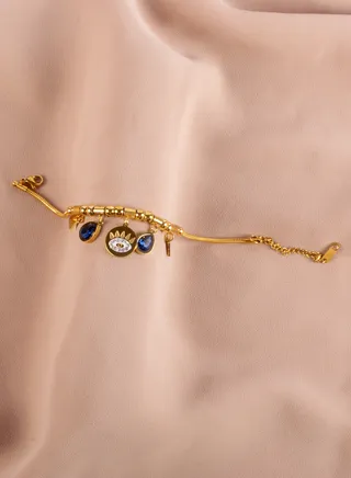 Stainless Steel Bracelet with Blue Zircon Water Drop Pendants and Zirconic Eye 