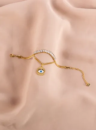 Multi Layered Stainless Steel Tennis Bracelet With Eye Pendant 
