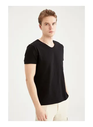 Man Slim Fit V-Neck Short Sleeve T-Shirt Black 