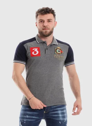Bi-Tone Short Sleeves Polo Shirt - Grey & Navy Blue 