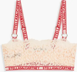 Flounce monogram-trimmed lace bralette