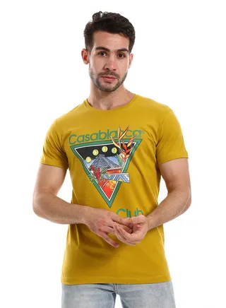 White Rabbit Chest Triangular "Casablance Tennis Club" Mustard Tee 