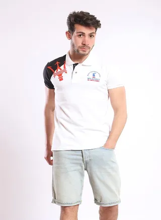 White Collar Hips Length Red Polo Shirt 