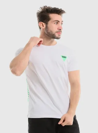 Front Neon Green Triangle "White Rabbit" Logo White Tee 