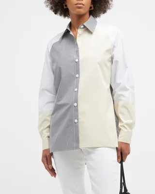 Striped Colorblock Button-Down Shirt