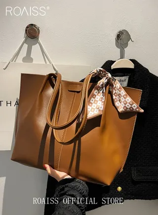 Women Single Shoulder Bag Stylish and Versatile Commuter Handheld Bag with Large Capacity and Silk Scarf Decoration 